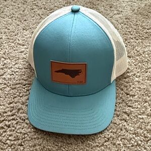 Men's Teal and White Trucker Hat with North Carolina Leather Patch